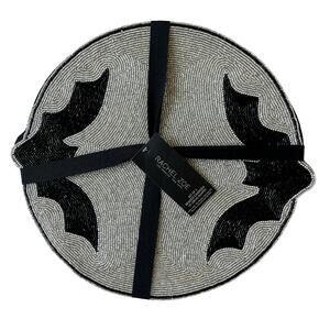 2pc Rachel Zoe Halloween Bat Border Placemat Charger 15in Black & Silver NEW